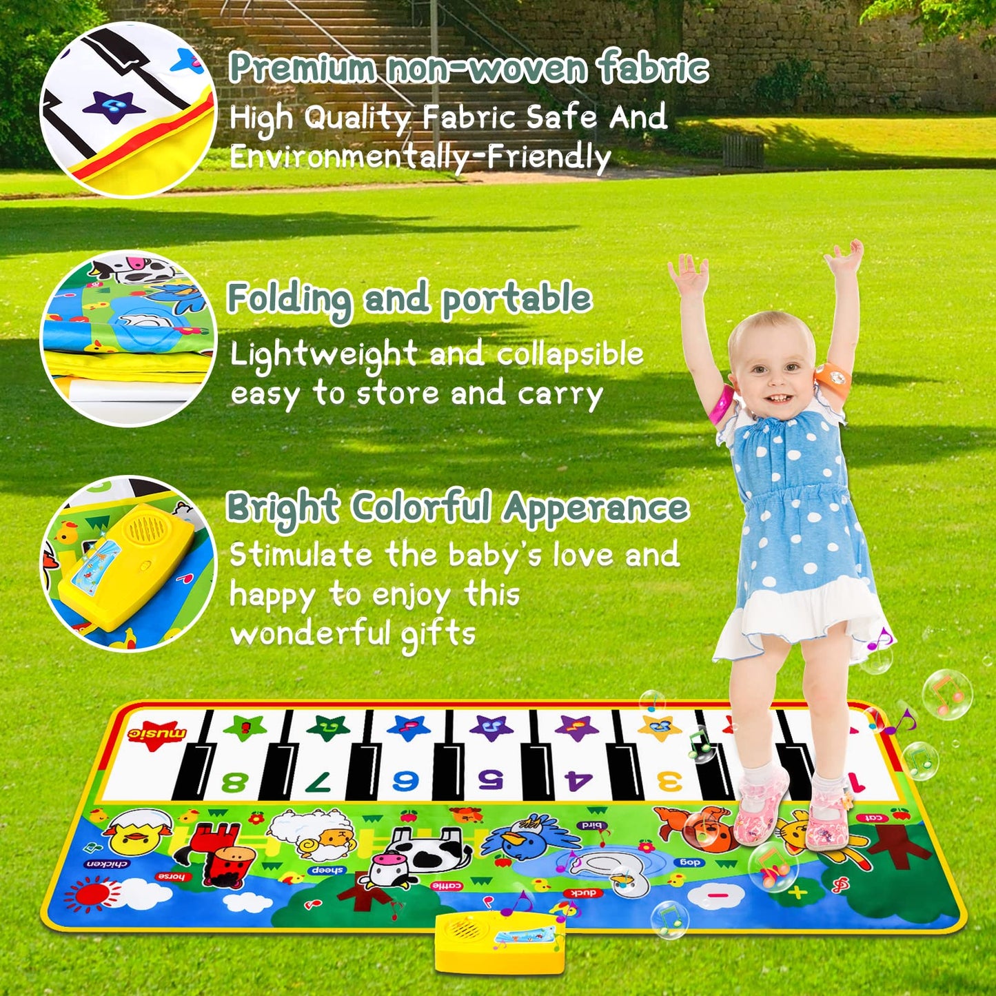 M SANMERSEN Piano Mat, 53'' x 23'' Musical Toys for Toddlers Floor Piano Touch Playmat with 8 Animal Sounds, Music Keyboard Dance Mat Toddler Toys Gifts for Boys and Girls 1 2 3 4 5 Year Old