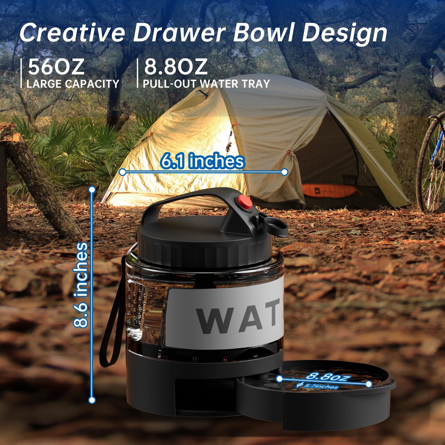 Portable Dog Water Bottle, 54oz Large Travel Water Bowl Dispenser for Dogs Camping Beach Walking Essentials, Big Portable Travel Water Bowl and Beach Accessories for Dogs，, Bpa Free, Safe and Durable