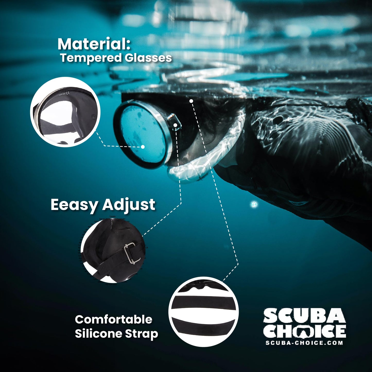 Scuba Choice Spearfishing Free Dive Mask - Classic Rubber with Tempered Glass Lenses | Oval Shape Stainless Steel Frame for Enhanced Visibility & Comfort, Perfect Underwater Adventures - Black