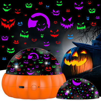 Pumpkin Star Projector Night Light for Kids,Baby Night Lights with Jack O'Lantern Faces & Starry Theme,360 Degree Rotation,Birthday Gift Toys