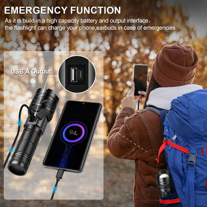 Rechargeable Flashlights 2000 High Lumens, Long Range 5000ft, Super Bright LED Flashlight USB C, High Powerd Multi-Functional Heavy Duty Strong Flash Light High Beam, for Emergency Security Camping