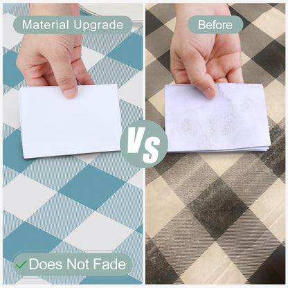 misaya Round Waterproof Vinyl Table Cloth, Buffalo Flannel Backed Tablecloth, Wipeable Plastic Table Cover for Dinner, Kitchen, Picnic (60", Aquamarine and White)