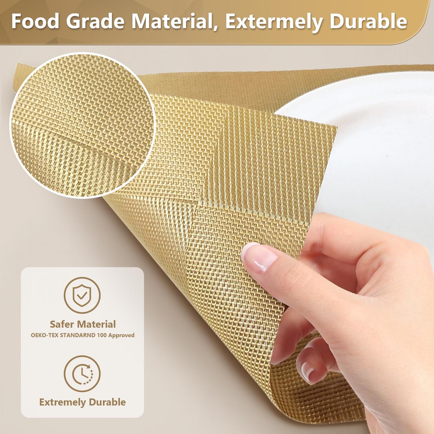 Placemats Set of 6, Place Mats for Kitchen Dining Table, Heat-Resistant Anti-Skid Stain Washable PVC Table Mats, Easy to Cleaning Woven Vinyl Dinner Mats