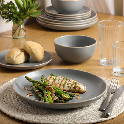 Gibson Home Rockaway 12-Piece Dinnerware Set Service for 4, Grey Matte -