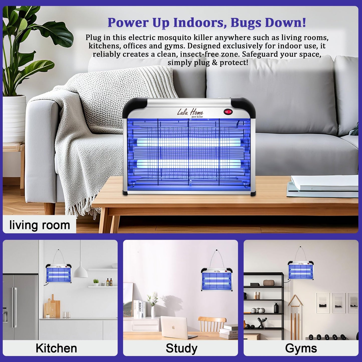 Lulu Home Electric Bug Zapper, Aluminium Indoor Insect Killer for Mosquito, Bug, Fly with Powerful 2800V Grid 20W Bulbs