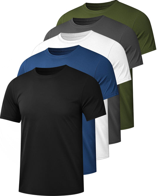 Kinglaman Mesh Workout Shirts for Men Dry Fit Gym Shirts Quick Dry Athletic Short Sleeve Sports T-Shirt Moisture Wicking 1 Black 1 Gray 1 White 1 Blue 1 Green Small