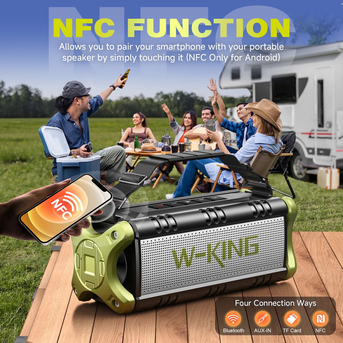 W-KING Bluetooth Speaker, 90W Max Portable Loud Speakers Wireless, IPX6 Waterproof Outdoor Speaker, 50W Deep Bass/2 Powerful Subwoofer/40H/Power Bank/Dual Pairing/EQ/TF/AUX/NFC for Camping,Pool,Party