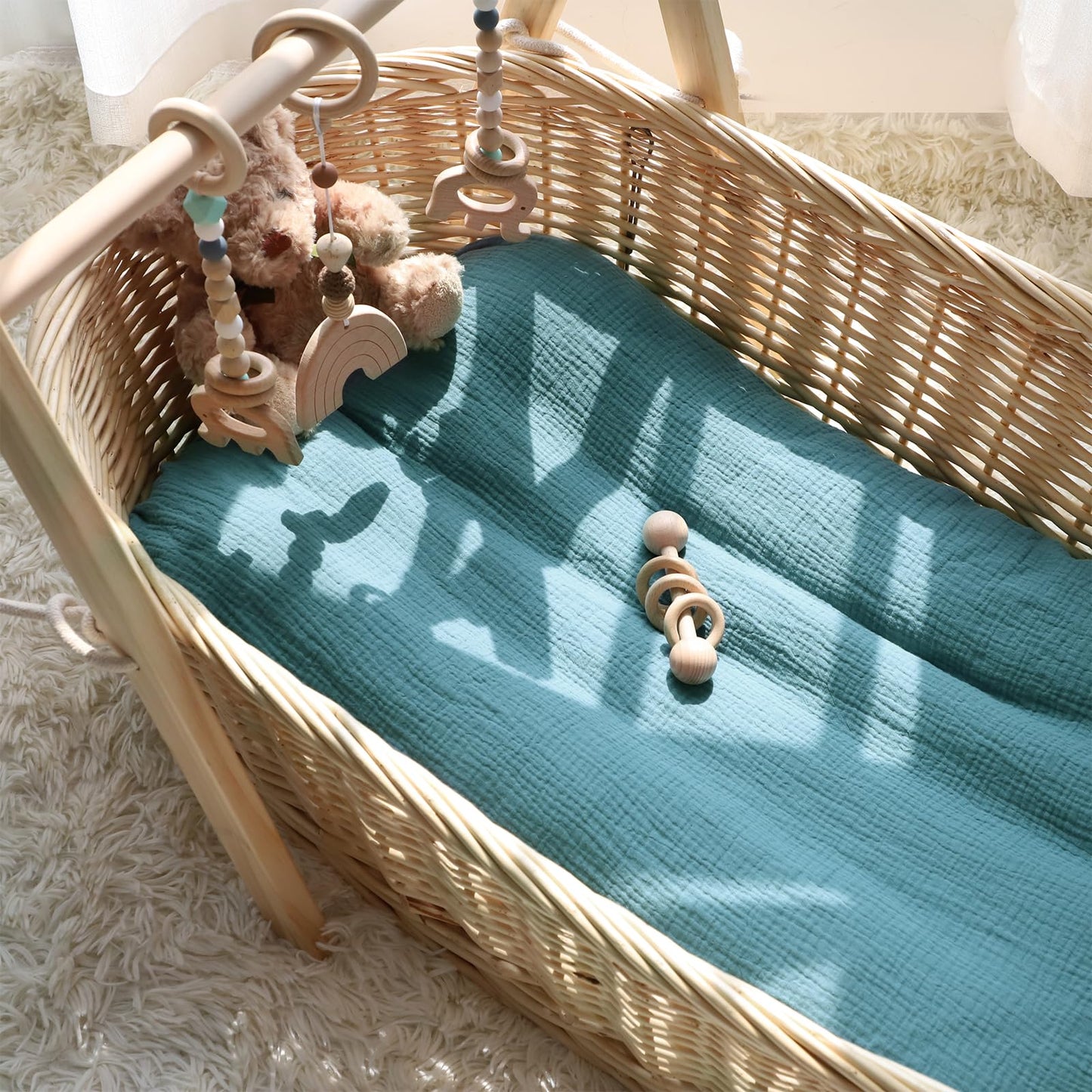 Muslin Baby Lounger Cover Soft Organic Cotton Slipcover Fits Newborn Lounger for Baby Boys and Girls (Blue)