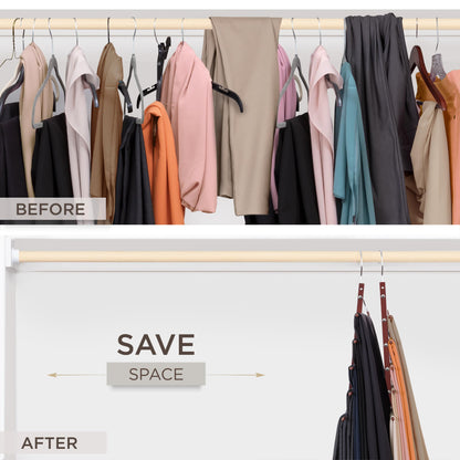 MORALVE Pants Hangers Space Saving - 2 Pack European Beechwood Scarf and Jean Hangers - Closet Organizer and Space Saver Pant Rack, Leggings Hanger, and Scarf Holder with 360° Swivel Hook