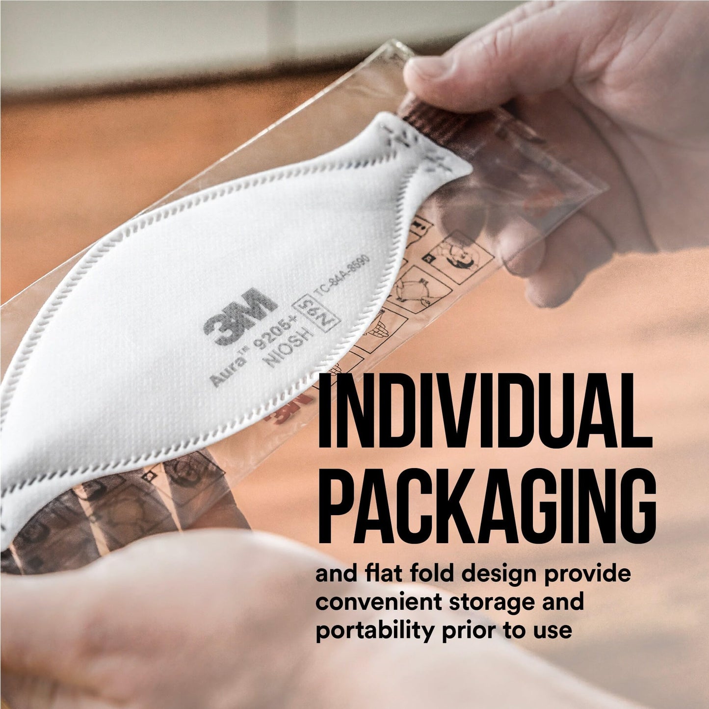 3M Aura Particulate Respirator 9205+ N95, Lightweight, Three Panel Designed Respirator Helps Provide Comfortable And Convenient Respiratory Protection, 10-Pack