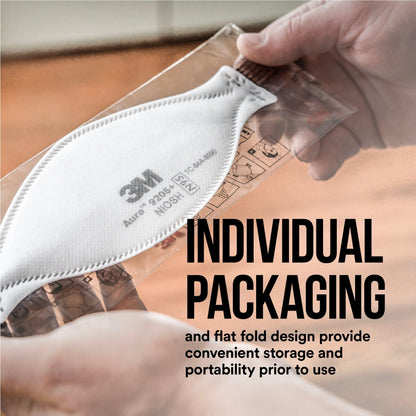 3M Aura Particulate Respirator 9205+ N95, Lightweight, Three Panel Designed Respirator Helps Provide Comfortable And Convenient Respiratory Protection, 10-Pack