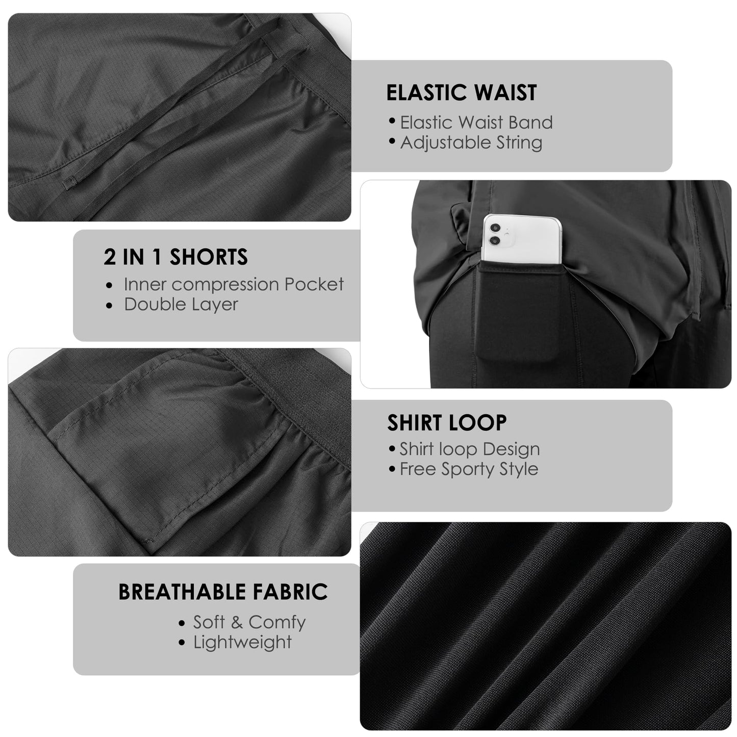 NIMOJIRO Men's 2 in 1 Running Shorts Workout Athletic Shorts Outdoor Sports with Liner Lightweight Training Yoga Gym Shorts with Phone Pockets