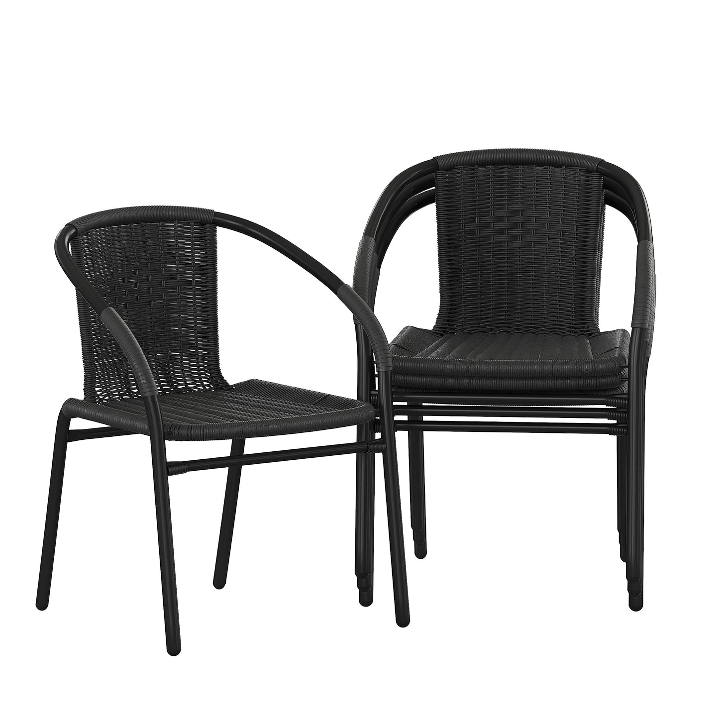 Flash Furniture Lila Modern Rattan Indoor/Outdoor Stackable Dining Chairs, Stacking Rattan Bistro Chairs for Patio or Restaurant, Set of 4, Black
