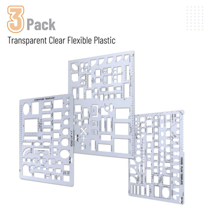 Mr. Pen- House Plan, Interior Design and Furniture Templates, Drafting Tools and Ruler Shapes for Architecture - Set of 3, Back to School Supplies