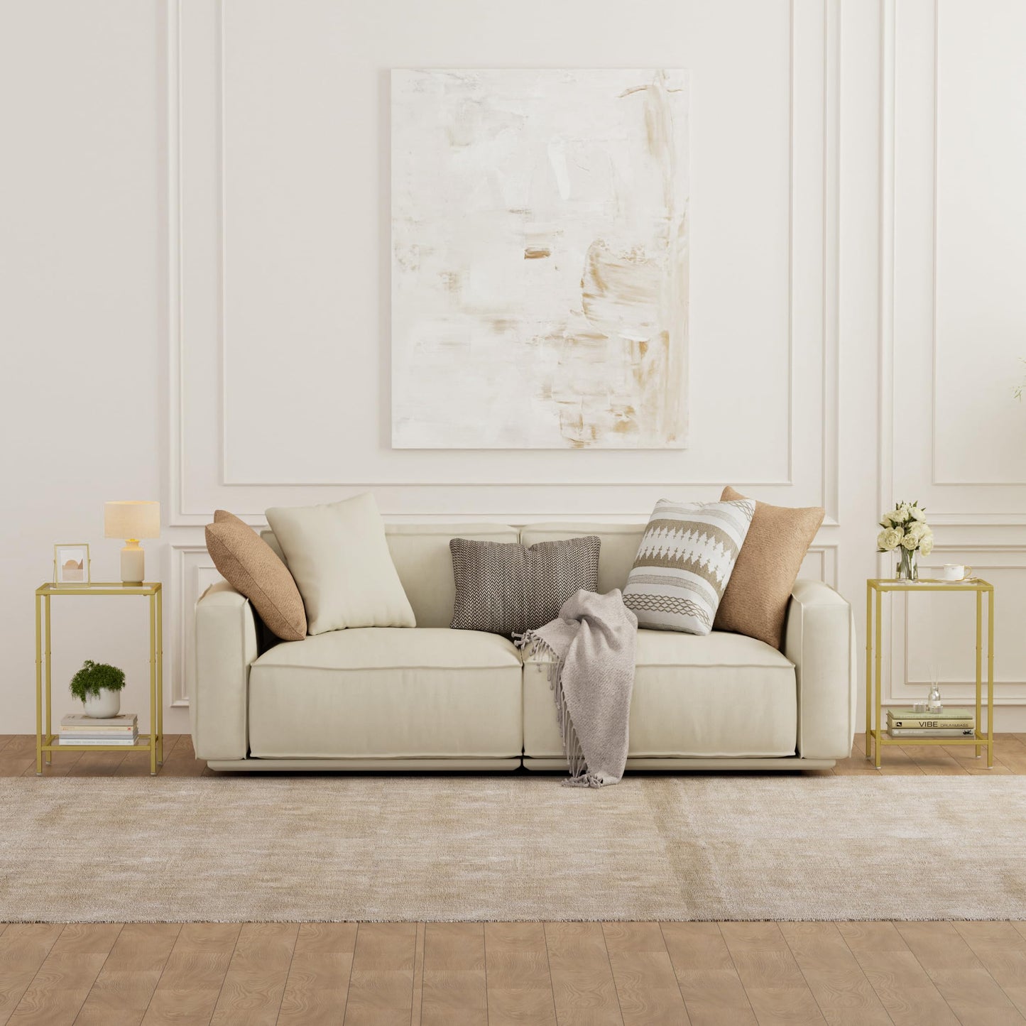 HOMSHO Side Tables Set of 2, End Tables with Tempered Glass, 2-Tier Nightstands with Storage Shelves, Coffee Table with Modern Style, Slim Sofa Table for Living Room, Bedroom, 11.8" D x 15" W, Golden