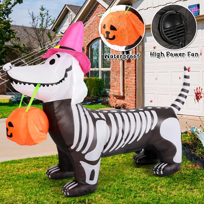 GOOSH 5.5 FT Halloween Inflatables Outdoor Decorations Skeleton Puppy Inflatable Yard Decoration with Build-in LEDs Blow Up Pumpkin for Halloween Party Indoor Outdoor Yard Garden