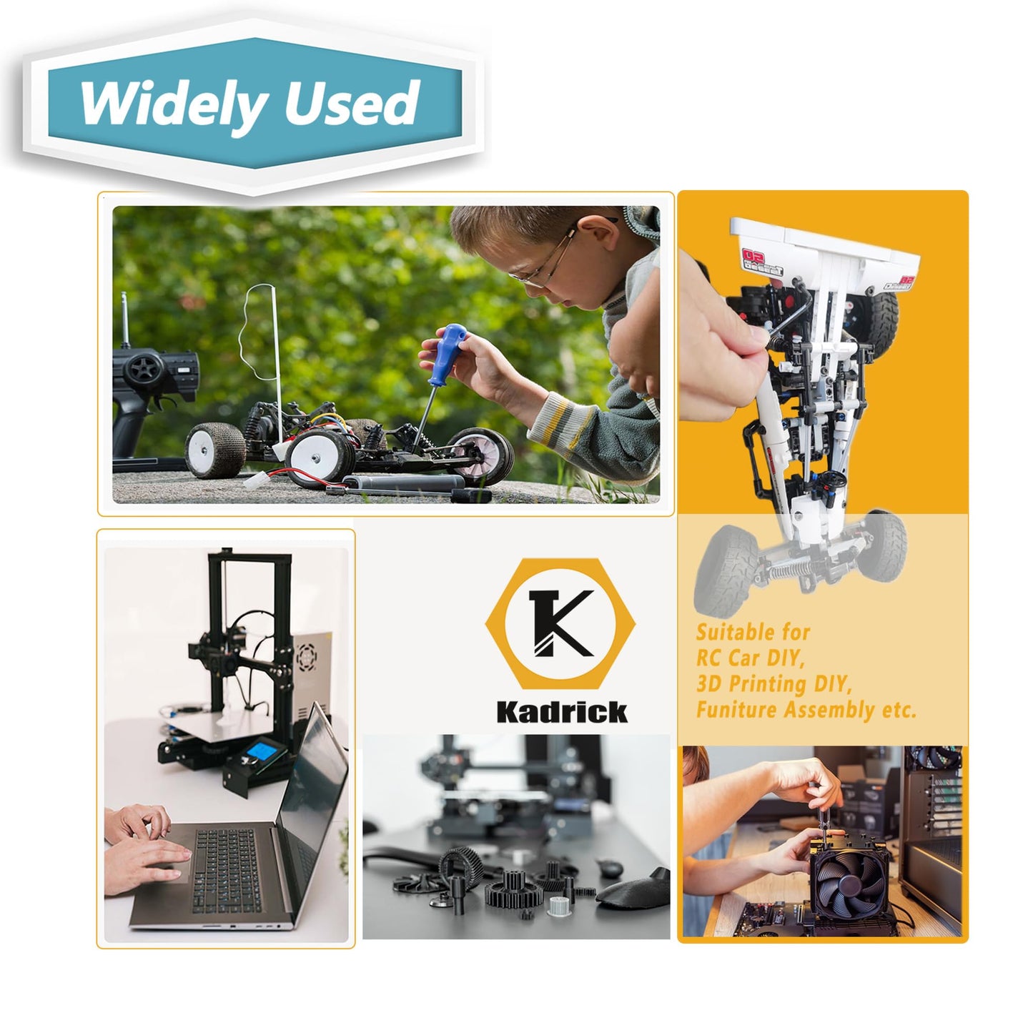 Kadrick Metric Screw Assortment, 2000PCS Metric Bolt Assortment Kit M2 M3 M4 M5 Machine Screws with Lock & Flat Washers, Grade 10.9 Alloy Steel Hex Socket Button Head Black Screws Nuts and Bolts Kit