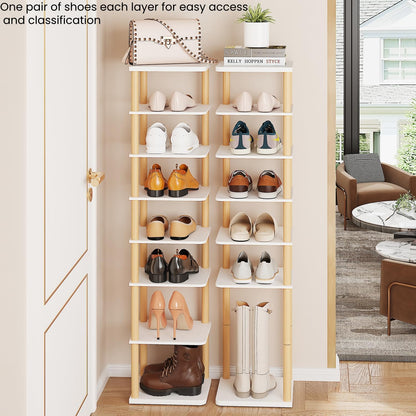 LUCKNOCK Vertical Shoe Rack, 8-Tier Tall Narrow Shoe Organizer for Entryway, Closet, Dorm & Small Spaces, Freestanding White Wooden Shoe Shelf Tower for Boots, Sneakers, Heels.