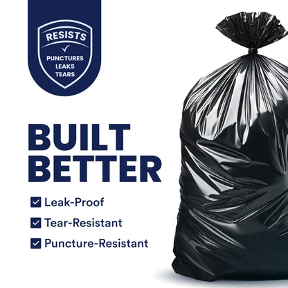 Plasticplace 55-60 Gallon Trash Bags, 1.2 Mil Heavy Duty Contractor Garbage Bags, Black Tear-Resistant Bags for Construction, Yard Waste, Industrial Use, Large 38” x 58” (100 Count)
