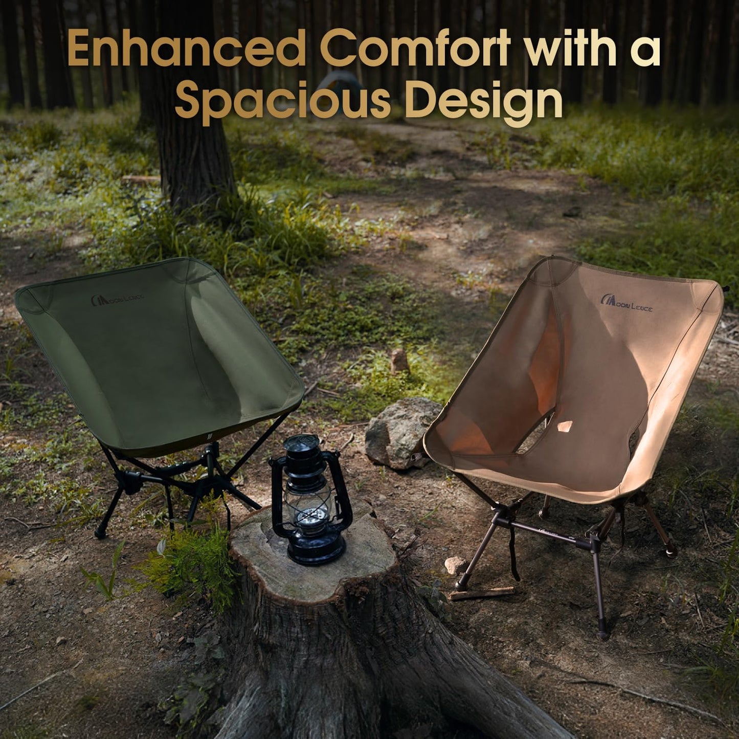 MOON LENCE Portable Camping Chair Plus, Larger & Roomier, Compact and Lightweight Still, Folding Chair for Backpacking & Hiking, 330Lbs Capacity (Black)