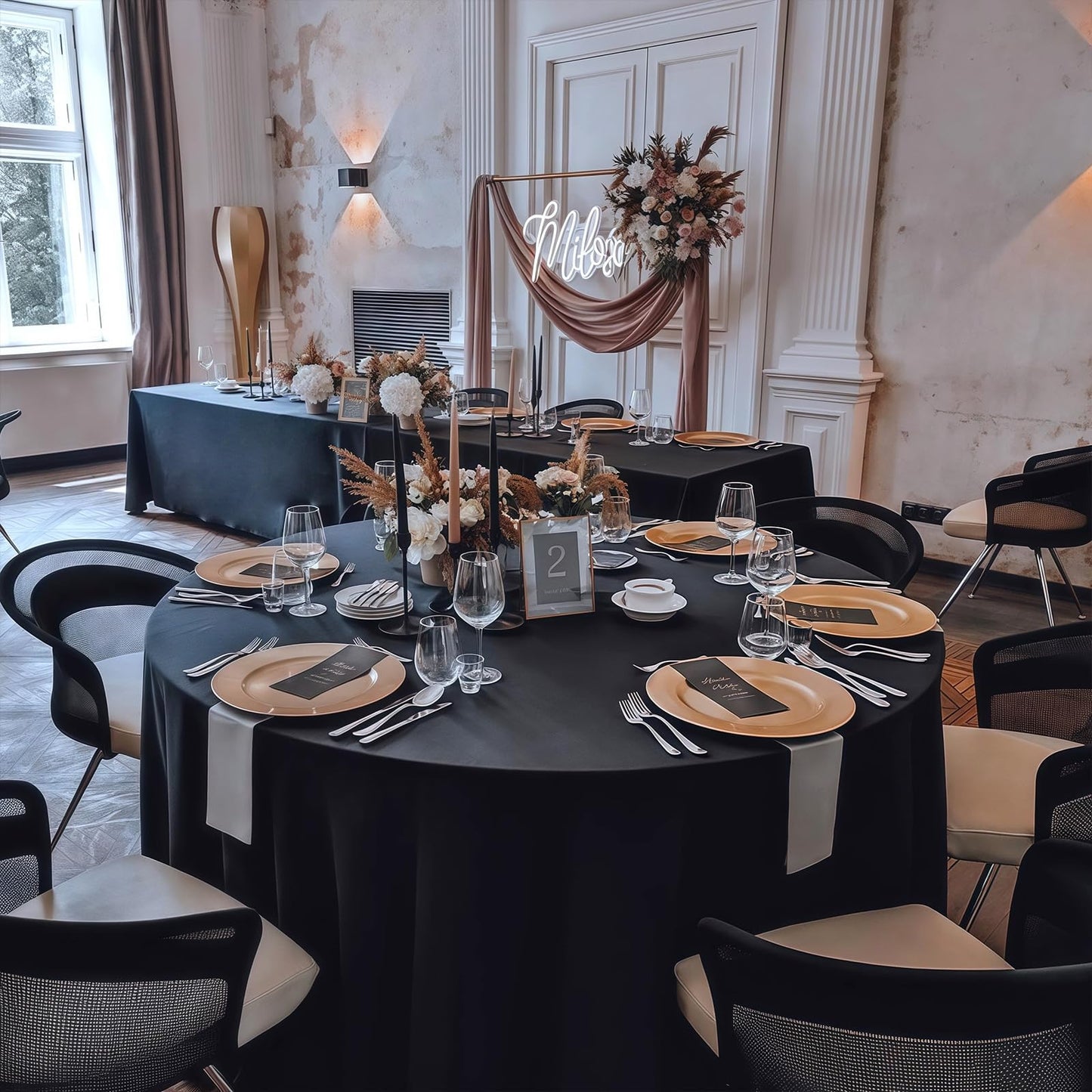 RestfulGlow 8 Pack Round Tablecloth 108 Inch Black Table Cloth for Round Tables, Washable Polyester Tablecloth Stain and Wrinkle Resistant Decorative Table Cover for Wedding Party Dining Banquet