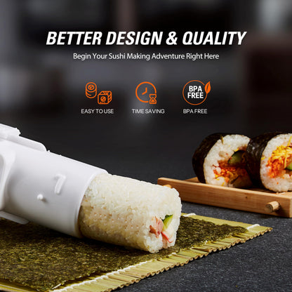 ISSEVE Sushi Making Kit Sushi Bazooka Maker with Bamboo Mats and Chopsticks, Paddle, Spreader, Sushi Knife, DIY Sushi Roller Machine