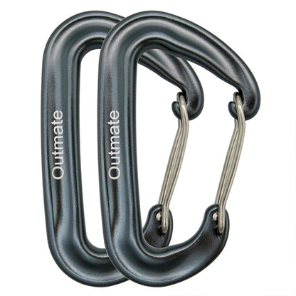 Outmate 12kN 3.2"x2" Heavy-Duty Carabiner Clips - Durable, Lightweight Aluminum Alloy Carabiners for Hiking, Camping, Keychains, Dog Leashes, Hammocks & More(Wire gate,2 Gray)