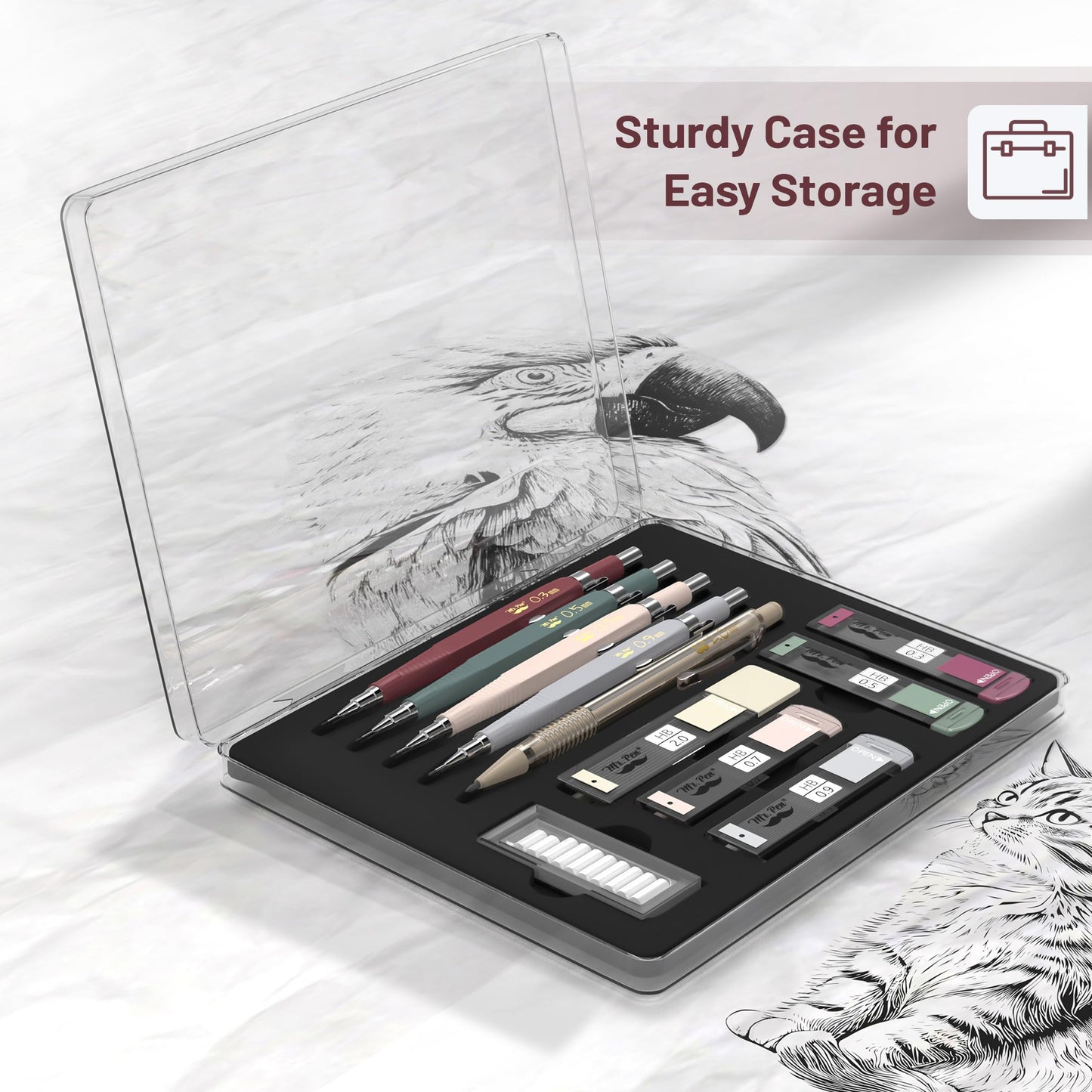 Mr. Pen- Mechanical Pencil Set with Leads and Eraser Refills, 5 Sizes - 0.3, 0.5, 0.7, 0.9 and 2 Millimeters, for Drafting, Drawing and Sketching, Back to School Supplies