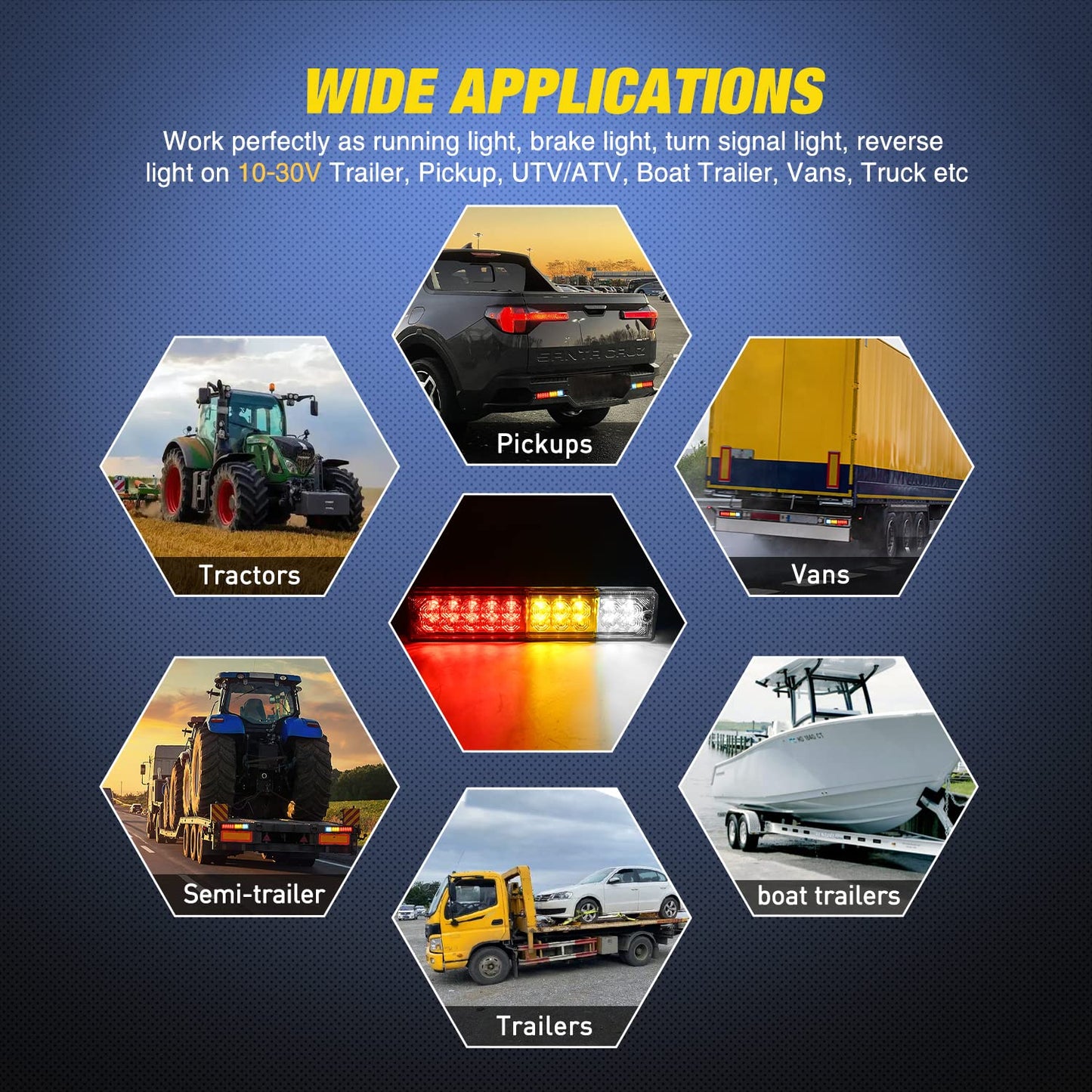 Nilight Trailer Tail Light Bar 2PCS 20LED Brake Running Turn Signals Reverse lights IP65 Waterproof for 10-30V Truck Trailers Caravan Van RV UTV Camper Boat