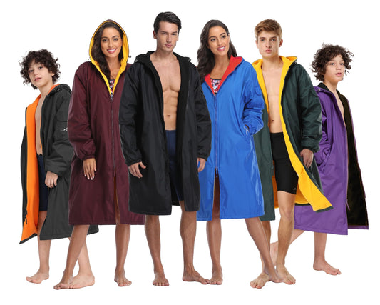 Adoretex Unisex Swim Parka Water Resistant Warm Coat Water Sports Swim Parka for Adults & Kids-PK005-Black/Red-AXS