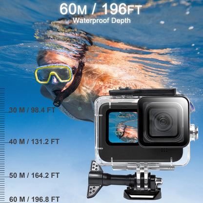 OKFUN Waterproof Housing Case with 3Pack Filters for Go Pro Hero 13 Hero 12 Hero 11 Hero 10 Hero 9 Black,Protective Underwater Dive Shell Monopod Floating Hand Grip Pole Stick Action Camera Accessory