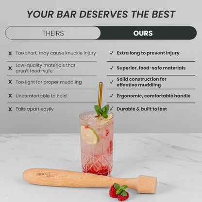 A Bar Above Black Muddler for Cocktails, 12-Inch Long Cocktail Muddler, Perfect to Crush Fruit, Pressing Mint and Sugar Cubes, Mint Muddler to Make Mojitos, Essential Bar Tools for Bartender Set