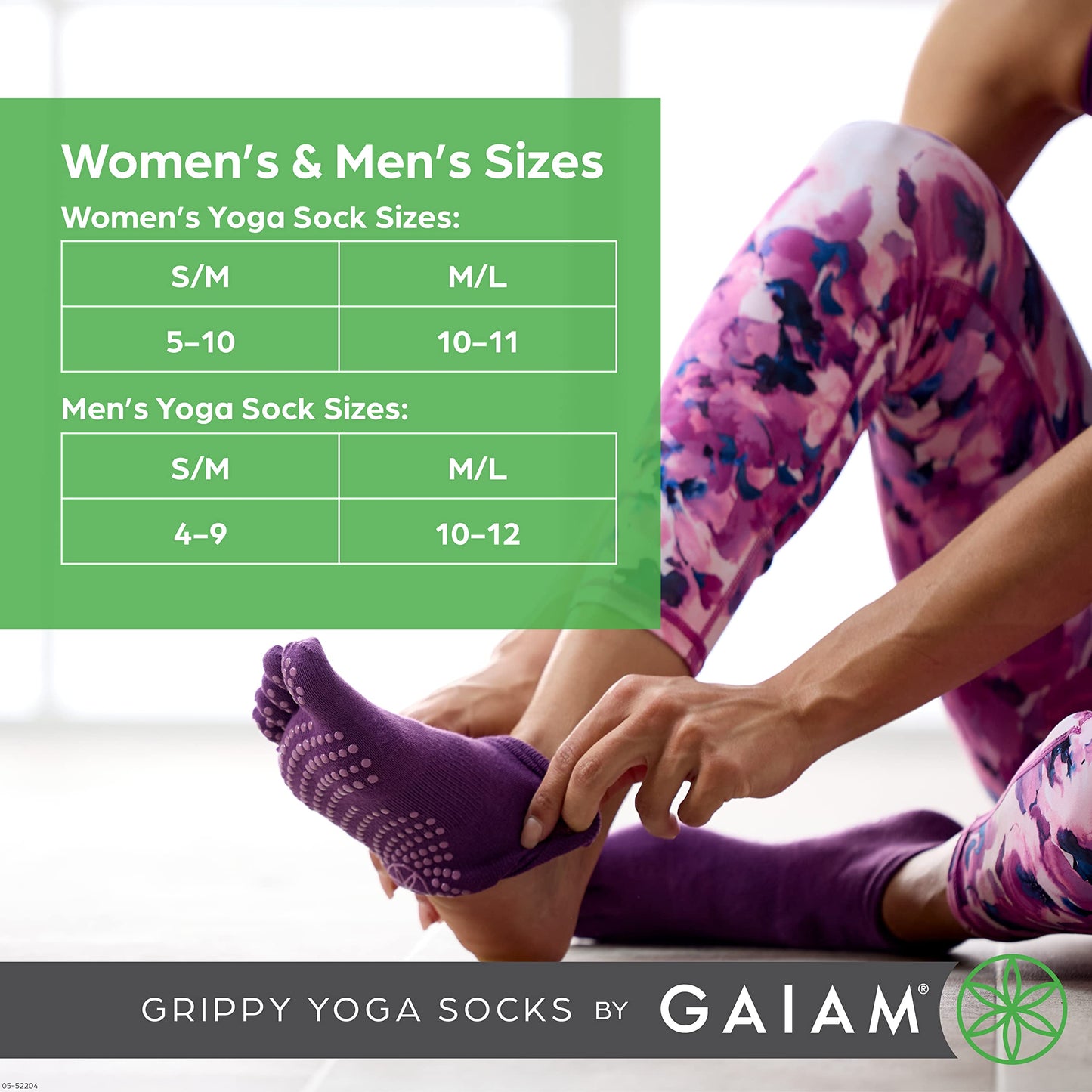Gaiam 05-52204 Grippy Yoga Socks, Black/Grey, Medium/Large