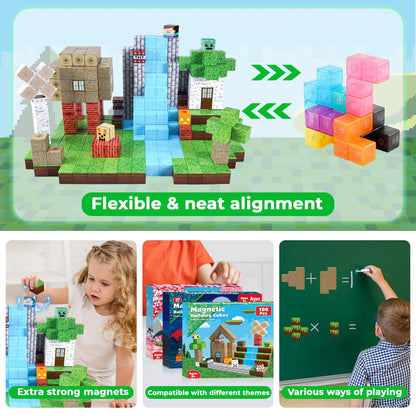 Magnetic Blocks-100PCS Magnetic Building Blocks, Magnetic Tiles Kids Build Cubes 2025 Upgraded STEM Game Toys, Christmas Birthday Gifts for Boys & Girls Ages 3+