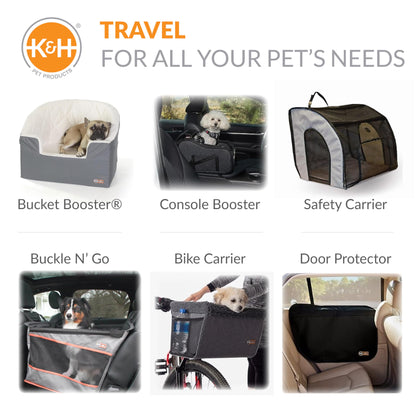 K&H Pet Products Bucket Booster Dog Car Seat for Small Dogs, Seat Belt Secured, 2 Safety Leashes, Washable Covers, Sturdy Pet Booster Seats for Traveling with Pets - Small Black/Cream