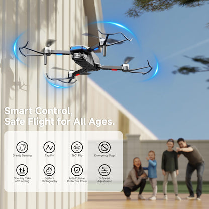 PLEGBLE Drone with Camera 4K for Kids Adults, Brushless Motor Mini Foldable RC Drones with Propeller Guards for Beginners, One Key Take Off/Land, Voice Control, Anti-Lost Alarm, Gift Toys for Men Boys