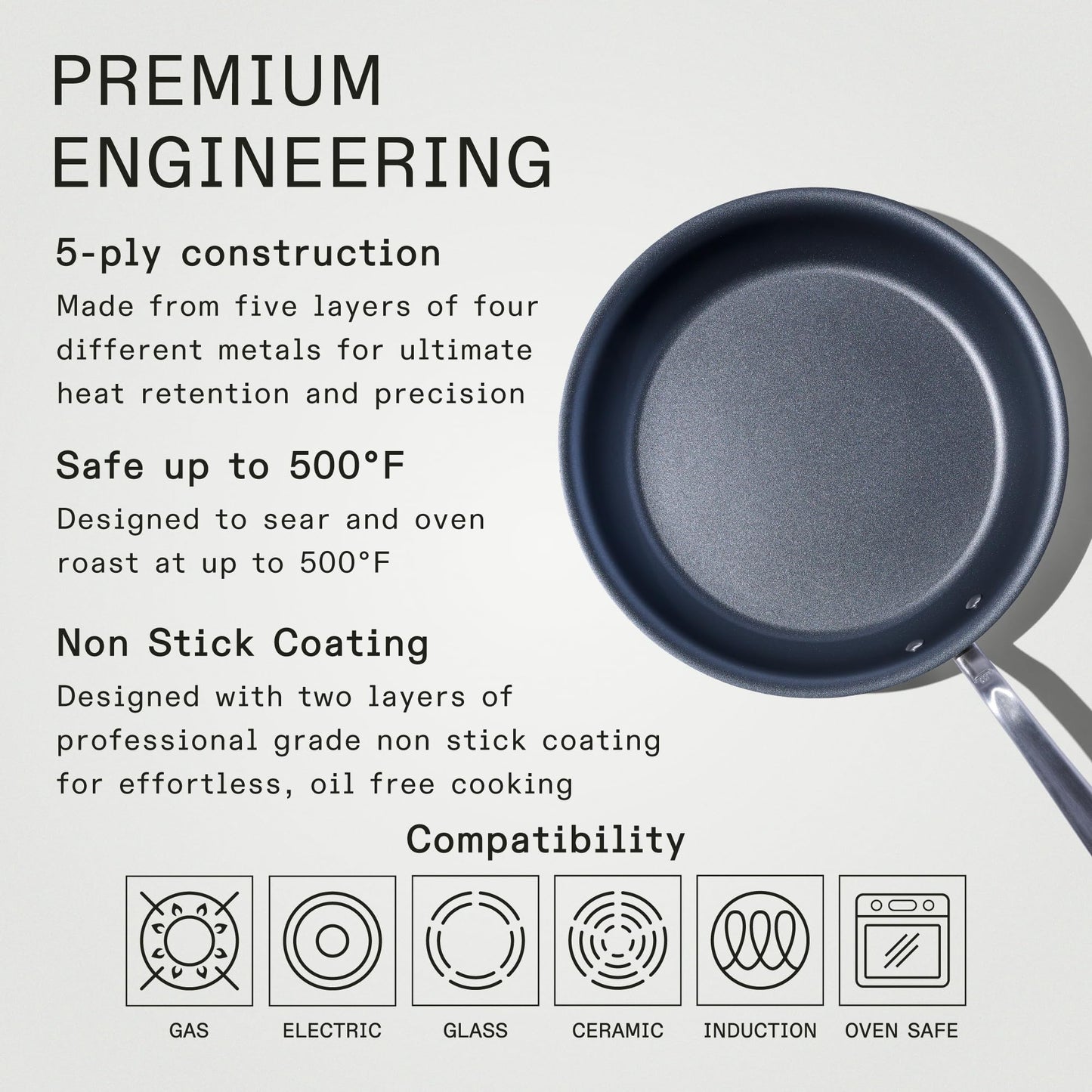 Made In Cookware - ProCoat 12" Non Stick Frying Pan (Graphite) - 5 Ply Stainless Clad Nonstick - Professional Cookware - Crafted in Italy - Induction Compatible