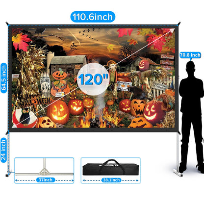 Projector Screen Outdoor,JWSIT 120 inch Outdoor Movie Screen-Upgraded 3 Layers PVC 16:9 Projector Screen,Portable Video Projection Screen with Carrying Bag for Home Theater Backyard