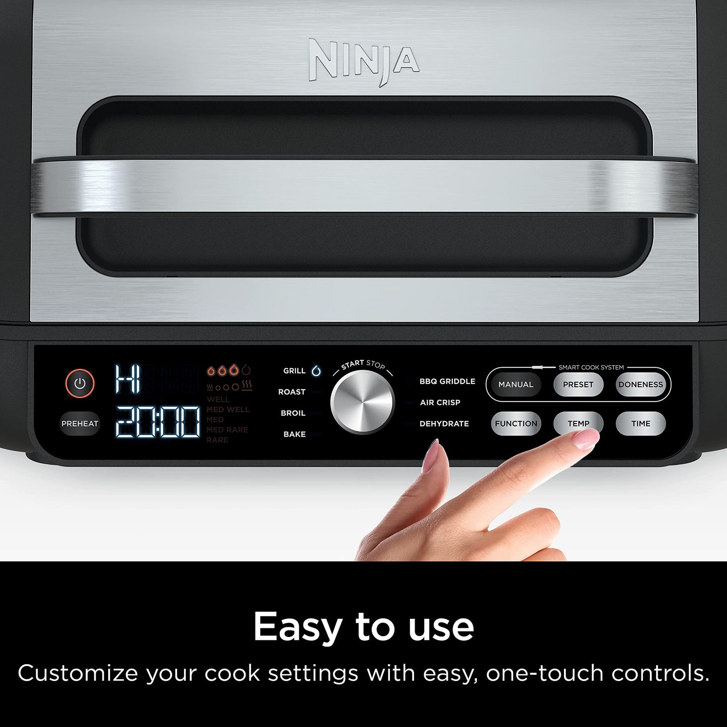 Ninja IG651 Foodi Smart XL Pro 7-in-1 Indoor Grill/Griddle Combo, use Opened or Closed, Air Fry, Dehydrate & More, Pro Power Grate, Flat Top, Crisper, Smart Thermometer, Black