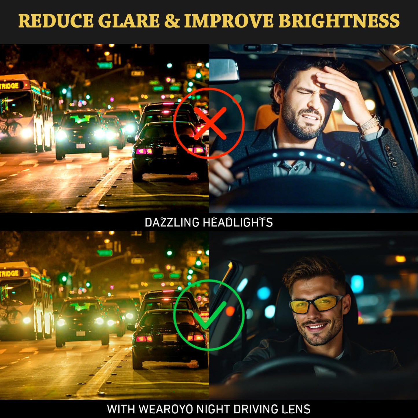 Night Vision Driving Glasses for Men Women,Sports Style Wrap Around Anti Glare with Polarized Yellow Lens