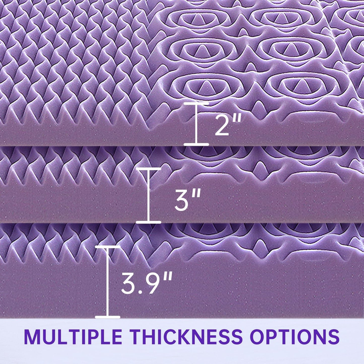 MUXHOMO 3 Inch Full Size Mattress Topper, 7-Zone Cooling Gel Infused Mattress Topper, Egg Crate Foam Bed Pad, CertiPUR-US and Oeko-TEX Certification (54"×75", Lavender)