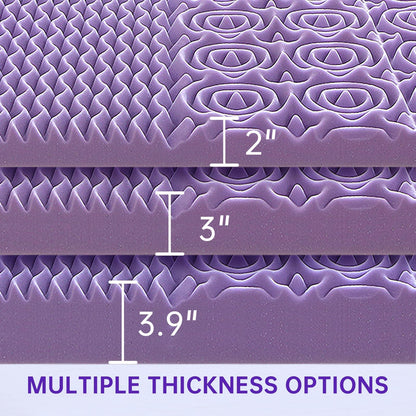 MUXHOMO 3 Inch Full Size Mattress Topper, 7-Zone Cooling Gel Infused Mattress Topper, Egg Crate Foam Bed Pad, CertiPUR-US and Oeko-TEX Certification (54"×75", Lavender)