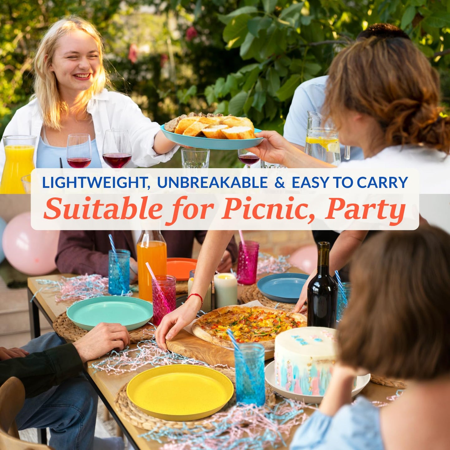 9 Inch Dinner Plates Set of 8 - BPA-Free Wheat Straw & Plastic Plates Lightweight Plate for Dessert,Pasta BPA Free, 8 Colors