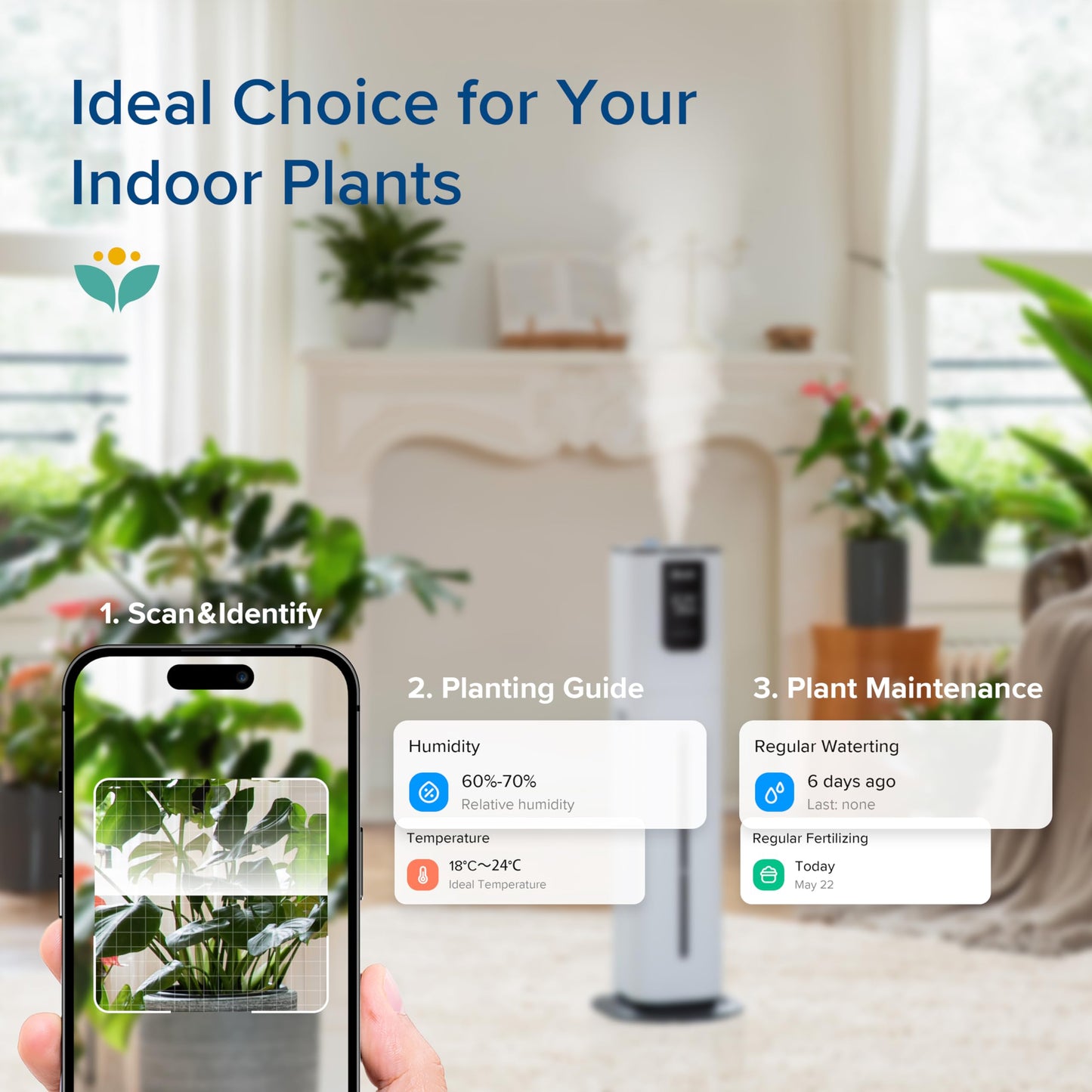 LEVOIT OasisMist 1000S (10L) Smart Humidifier for Home Large Room Bedroom, Last 100 Hours Suitable for Indoor Plant, Cover up to 600ft², Easy Top Fill, Remoter & Voice Control, Auto Mode, Quiet, White