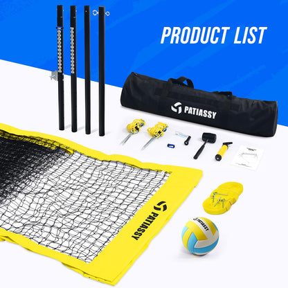 Patiassy Portable Professional Outdoor Volleyball Net Set with Winch System, Adjustable Height Aluminum Poles, Volleyball with Pump and Carrying Bag for Backyard Beach