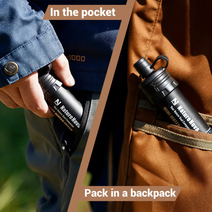 Mini Water Filter NatureNova Portable Emergency Water Filtration System Hiking Camping Straw Survival Gear Emergency Preparedness（Black, 1 Pack