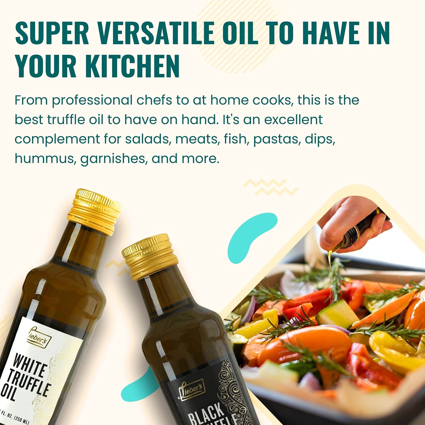 Lieber’s Black & White Truffle Oil Bundle | Premium Truffle Oil for Cooking, Salad Dressing, Garnish | This Gourmet Olive Oil Is Vegan, Vegetarian & Gluten Free | 8.45 Fl Oz Glass Bottle