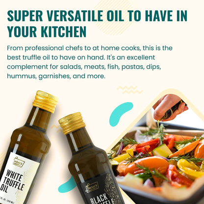 Lieber’s Black & White Truffle Oil Bundle | Premium Truffle Oil for Cooking, Salad Dressing, Garnish | This Gourmet Olive Oil Is Vegan, Vegetarian & Gluten Free | 8.45 Fl Oz Glass Bottle