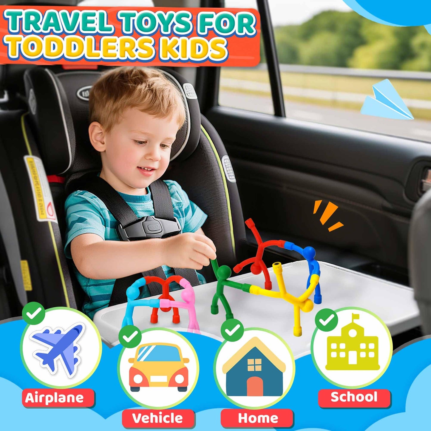 Magnetic Travel Toys for Toddlers Kids 5PCS, Airplane Car Travel Activities Essential, Fidget Toys Road Trip ‌Sensory Toy, Fidgets for Classroom Toys for 3 4 5 6 7 8 Year Old, Gifts for Boys and Girls