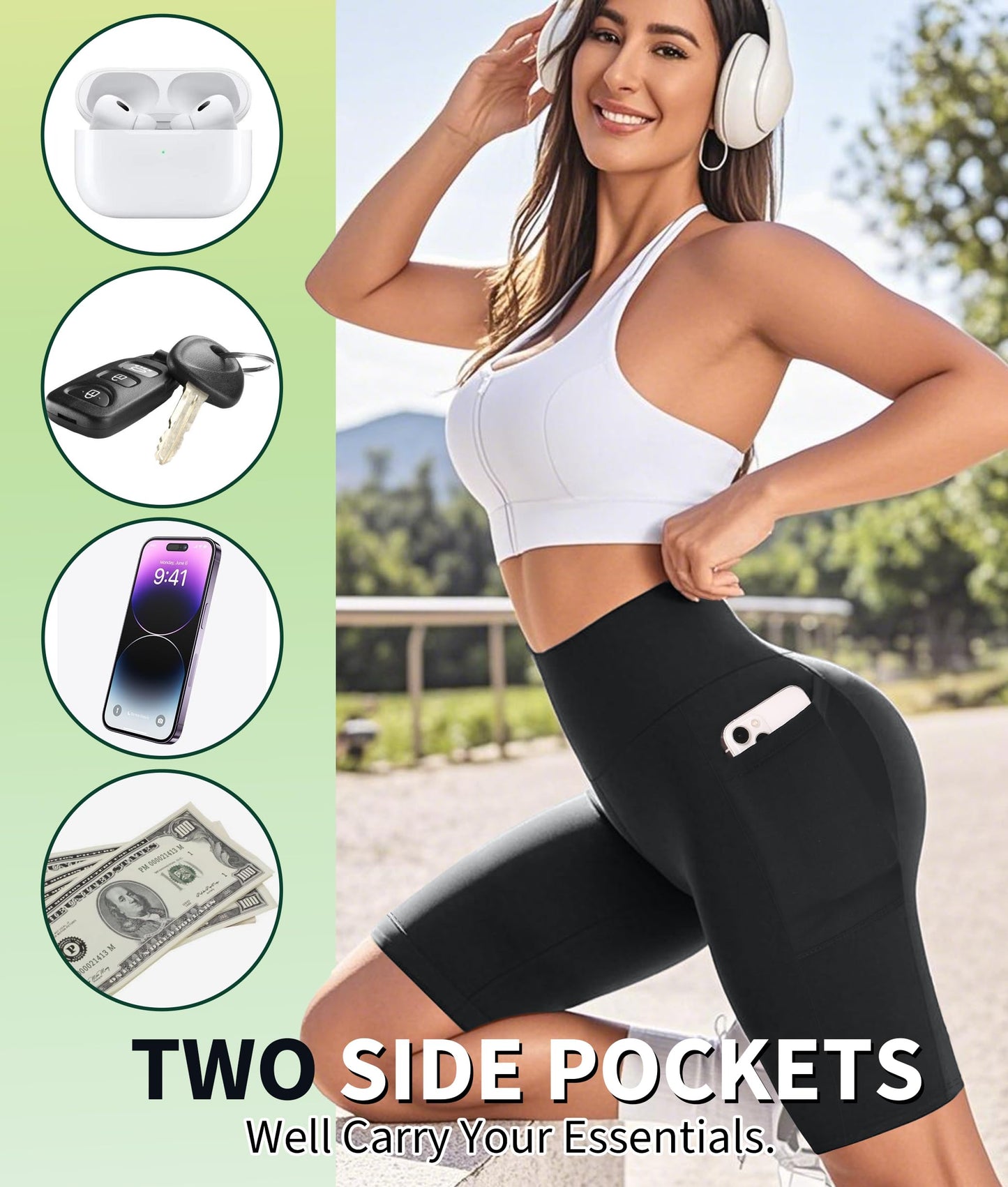 NEW YOUNG Biker Shorts Women with Pockets-5"/8" High Waisted Tummy Control Workout Gym Running Yoga Shorts